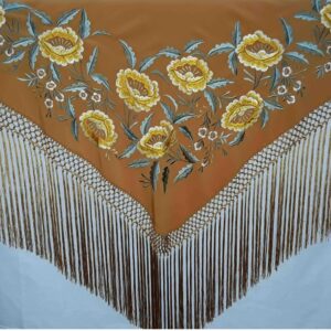 Fleco flamenca ocre con flores amarillas