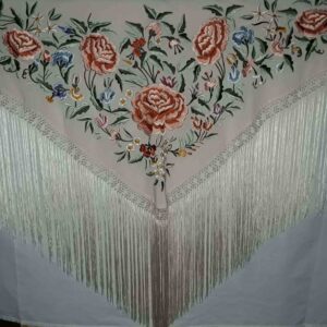 Fleco flamenca beige con flores salmón