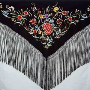 Fleco flamenca negro con bordado floral multicolor