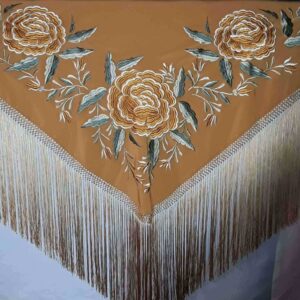 Fleco flamenca ocre con flores beige