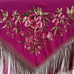 Fleco flamenca rosa palo con flores rosas