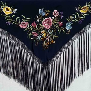 Fleco flamenca negro con flores en tonos pastel
