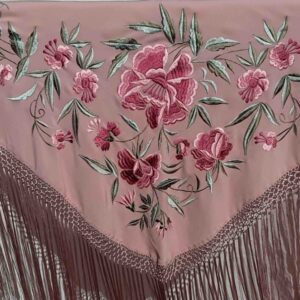 Fleco flamenca rosa empolvado con flores a tono