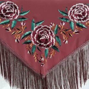 Fleco flamenca burdeos con flores granates