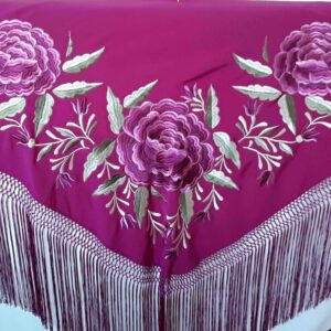 Fleco flamenca fucsia con flores en tonos malva