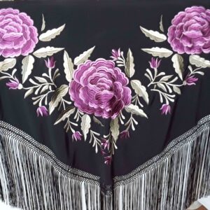 Fleco flamenca negro con flores malva