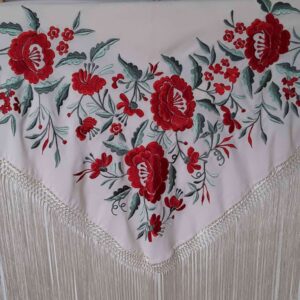 Fleco flamenca blanco con flores rojas