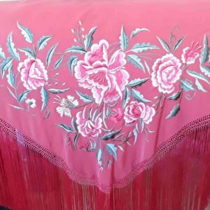Fleco flamenca rosa coral con flores a tono